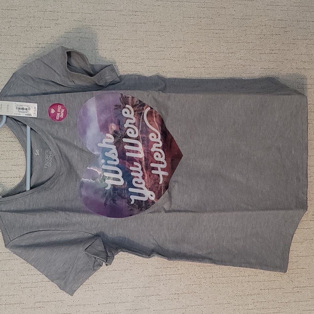 SO GIRLS FAVORITE GRAPHIC TEE: WISH YOU WERE HERE: GRAY: NWT: SZ L (10/12)
